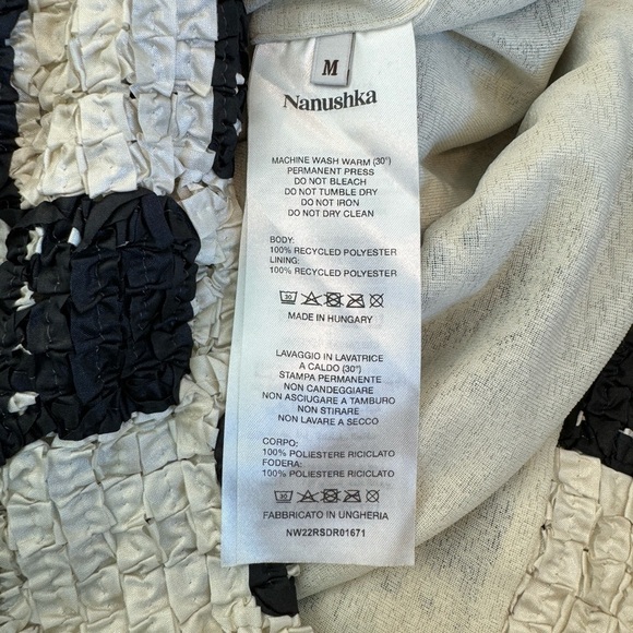 Nanushka Najya Black Cream Checked Square Neck Recycled Ribbons Mini Dress M - Picture 16 of 16